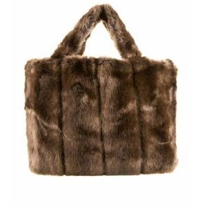 STAUD Brown Faux Fur Liz Tote Bag